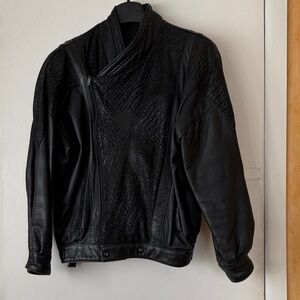 Women's Black Leather Bomber Jacket with Leather Textured Design